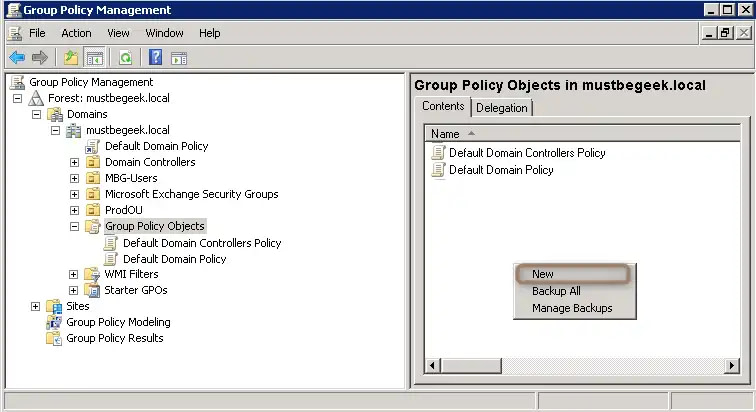 Create new Group Policy Object 