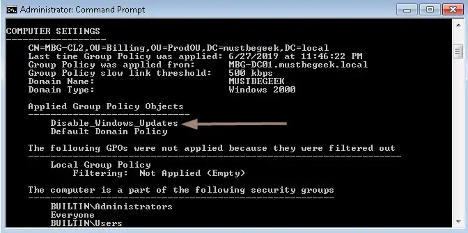 Applied Group Policy Objects