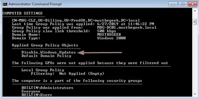 Applied Group Policy Objects